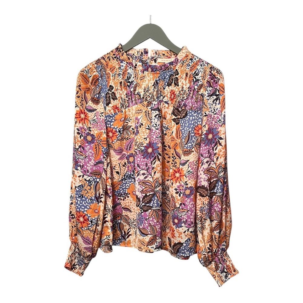 Skies Are Blue Colorful Floral Boutique Smocked Blouse Size S Boho
